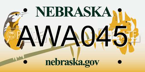 AWA045 Nebraska License Plate