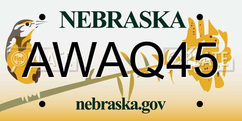 AWAQ45 Nebraska License Plate