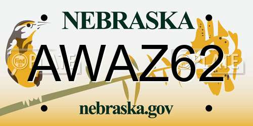 AWAZ62 Nebraska License Plate