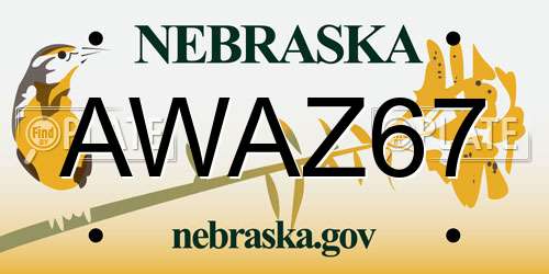 AWAZ67 Nebraska License Plate