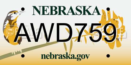 AWD759 Nebraska License Plate