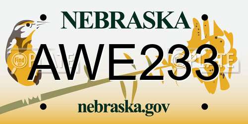 AWE233 Nebraska License Plate