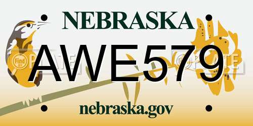 AWE579 Nebraska License Plate