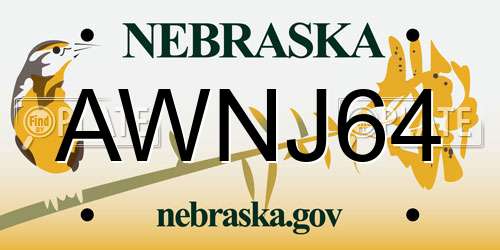 AWNJ64 Nebraska License Plate