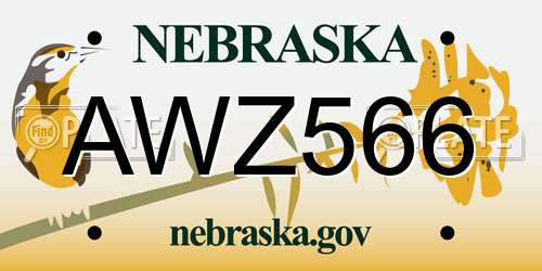 AWZ566 Nebraska License Plate