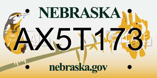 AX5T173 Nebraska License Plate