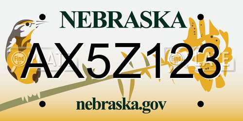 AX5Z123 Nebraska License Plate