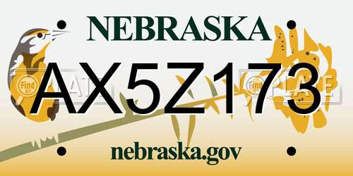 AX5Z173 Nebraska License Plate
