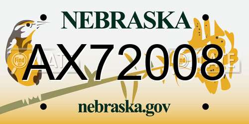 AX72008 Nebraska License Plate
