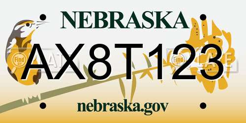 AX8T123 Nebraska License Plate