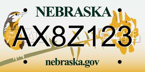 AX8Z123 Nebraska License Plate