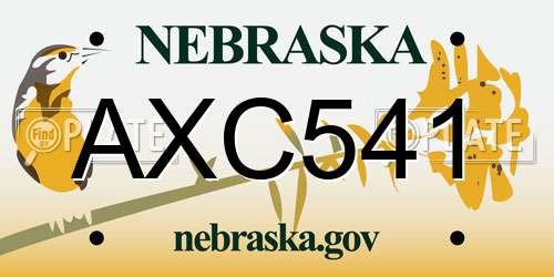 AXC541 Nebraska License Plate