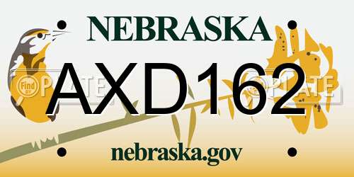 AXD162 Nebraska License Plate