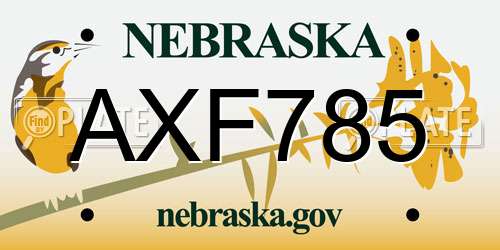 AXF785 Nebraska License Plate