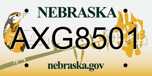 AXG8501 Nebraska License Plate