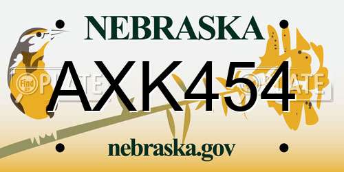 AXK454 Nebraska License Plate