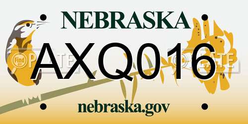 AXQ016 Nebraska License Plate