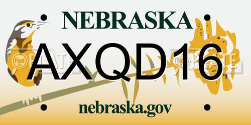 AXQD16 Nebraska License Plate