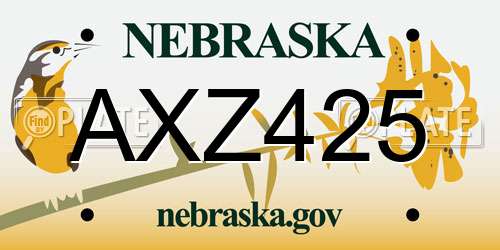 AXZ425 Nebraska License Plate