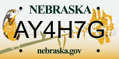 AY4H7G Nebraska License Plate