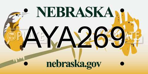 AYA269 Nebraska License Plate