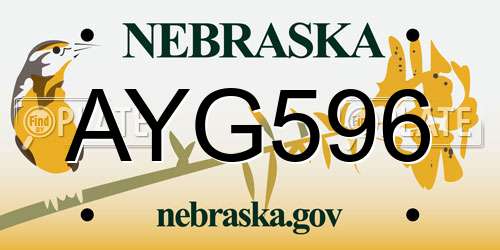 AYG596 Nebraska License Plate