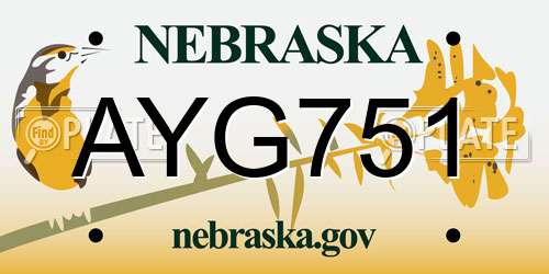 AYG751 Nebraska License Plate