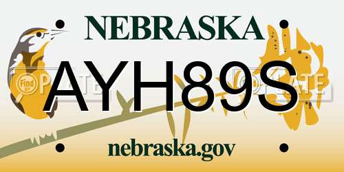 AYH89S Nebraska License Plate