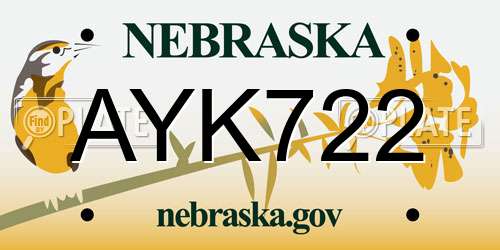 AYK722 Nebraska License Plate