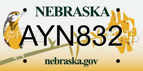 AYN832 Nebraska License Plate