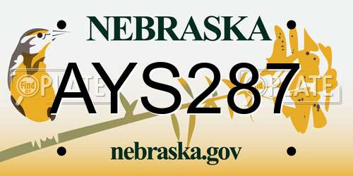 AYS287 Nebraska License Plate