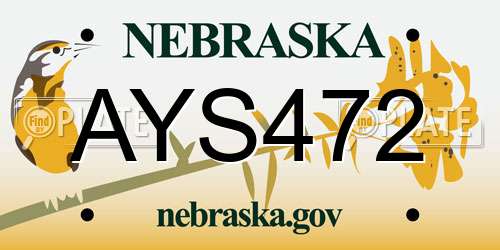 AYS472 Nebraska License Plate