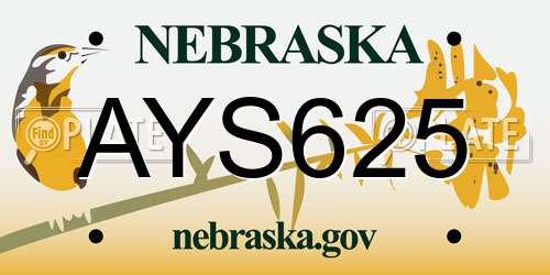 AYS625 Nebraska License Plate