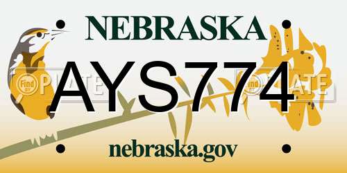 AYS774 Nebraska License Plate