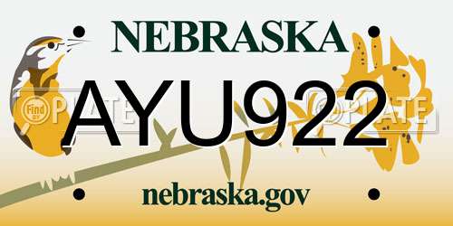 AYU922 Nebraska License Plate