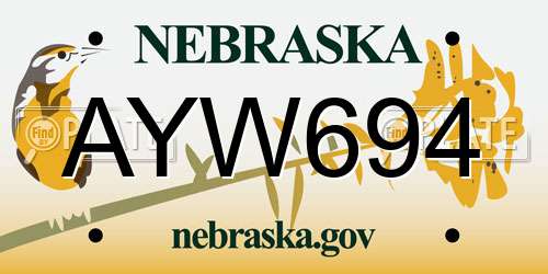 AYW694 Nebraska License Plate