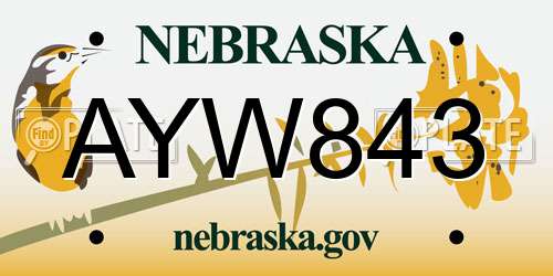 AYW843 Nebraska License Plate