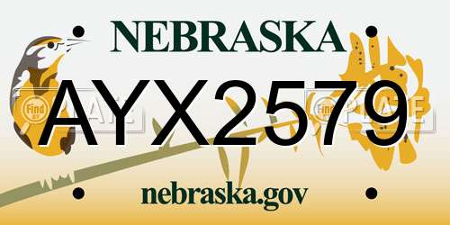 AYX2579 Nebraska License Plate