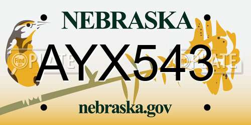 AYX543 Nebraska License Plate