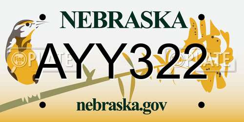 AYY322 Nebraska License Plate