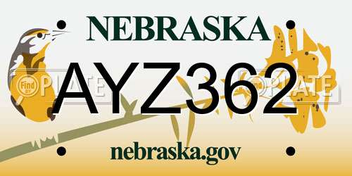 AYZ362 Nebraska License Plate
