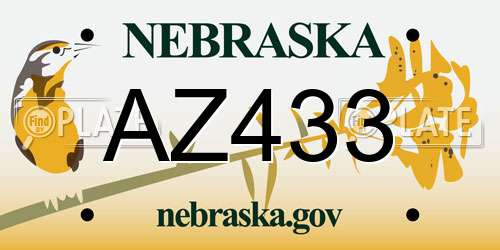 AZ433 Nebraska License Plate