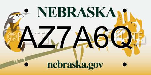 AZ7A6Q Nebraska License Plate