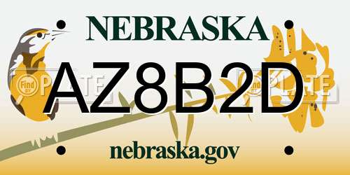 AZ8B2D Nebraska License Plate