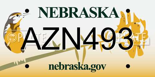 AZN493 Nebraska License Plate