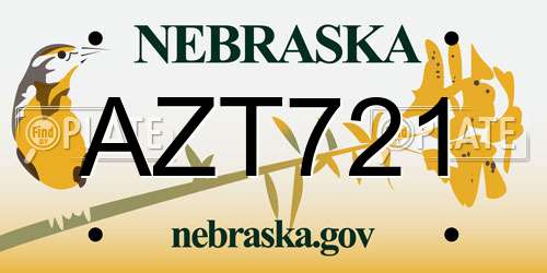AZT721 Nebraska License Plate