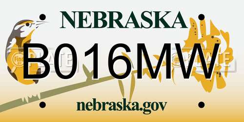 B016MW Nebraska License Plate