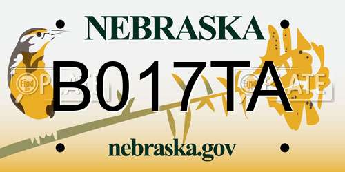 B017TA Nebraska License Plate