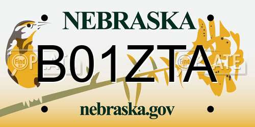 B01ZTA Nebraska License Plate