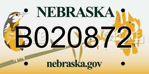 B020872 Nebraska License Plate